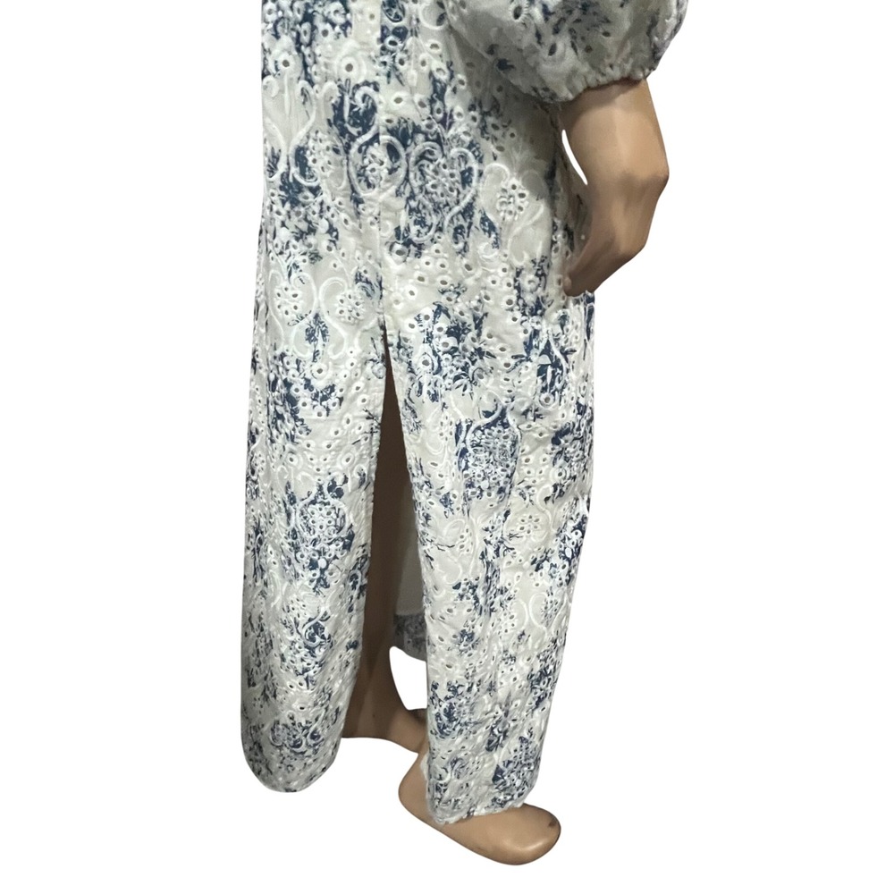 Lalavon Blue White Toile Eyelet Lace 2 Piece Set Crop Top Maxi Skirt Coquette L - Picture 2 of 9